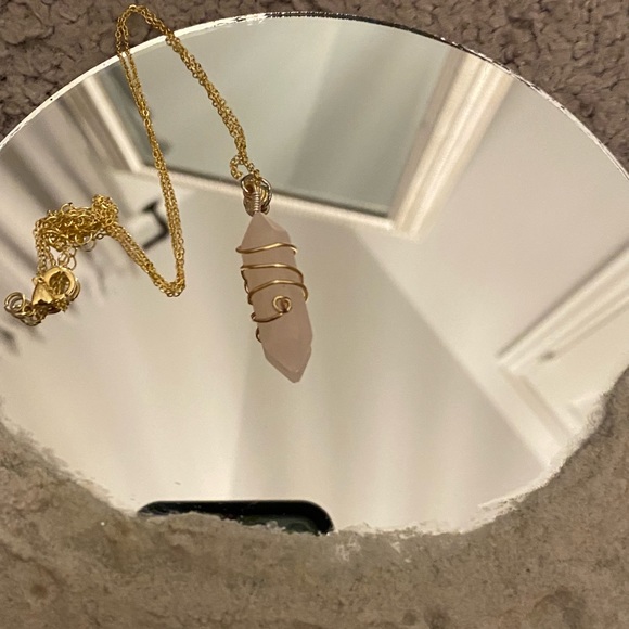 Wired wrapped Crystal Rose Quartz DT necklace - Picture 1 of 6